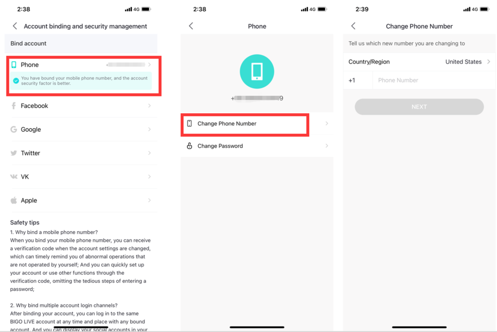 Change BIGO Phone Number